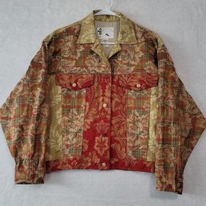 Vtg My Boyfriends Back Womens Denim Jacket Floral Patchwork Pattern Rose Buttons